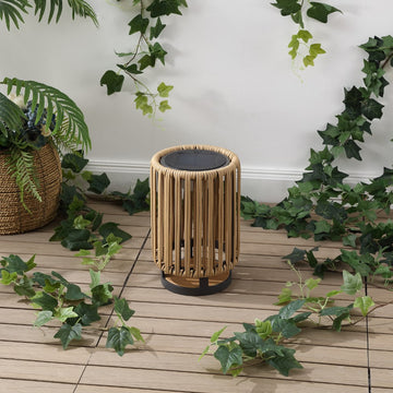 Sawara Modern Minimalist Faux Rattan Integrated Indoor/Outdoor LED Solar Powered Lantern